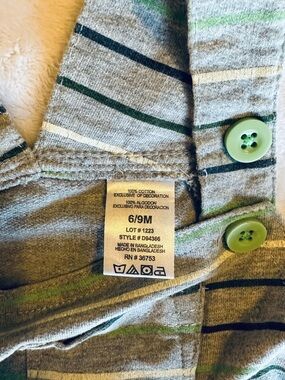 Dapper Dude Gray Striped Matching Set with Green Buttons